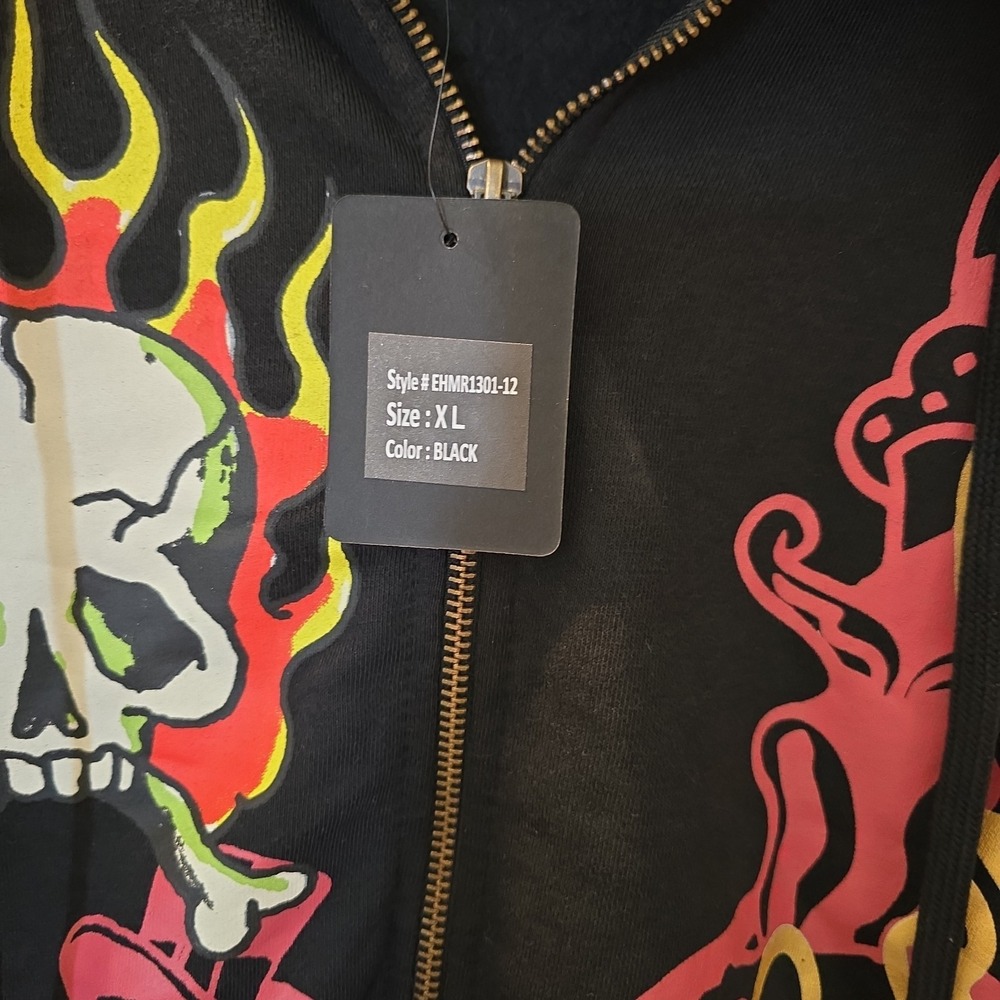 Ed Hardy "Skulls" Graphic Print Size XL Full Zip Fleece Hoodie Black NWT - Picture 6 of 13
